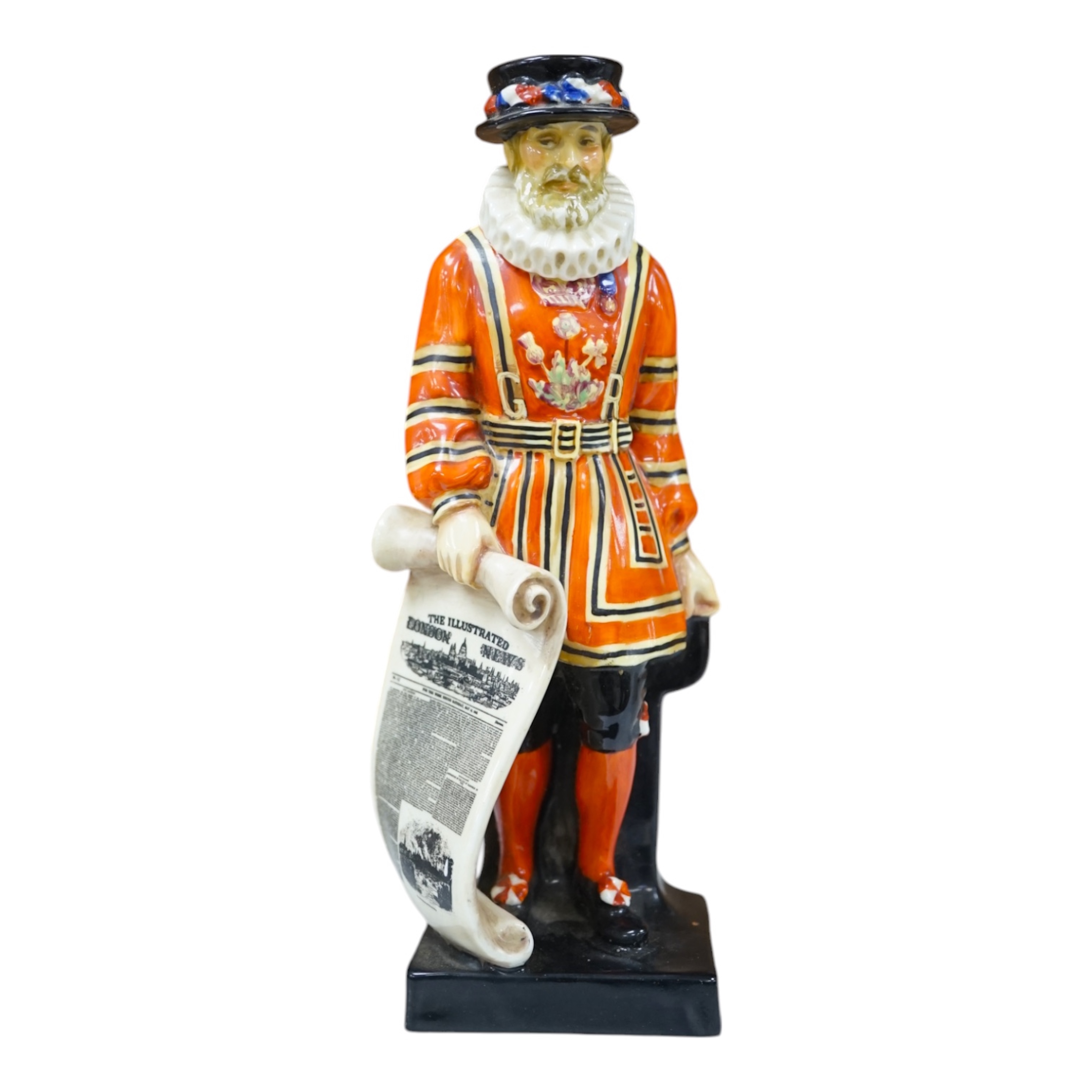 An early Royal Doulton advertising figure, Standing Beefeater, impressed date for 1927, 19cm high. Condition - good, minor hairline to base